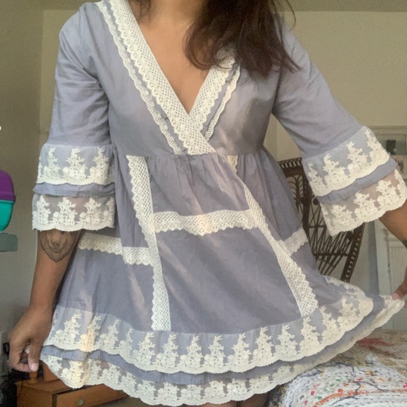 Velzera Dresses & Skirts - Velzera EUC blue and white lace bohemian dress